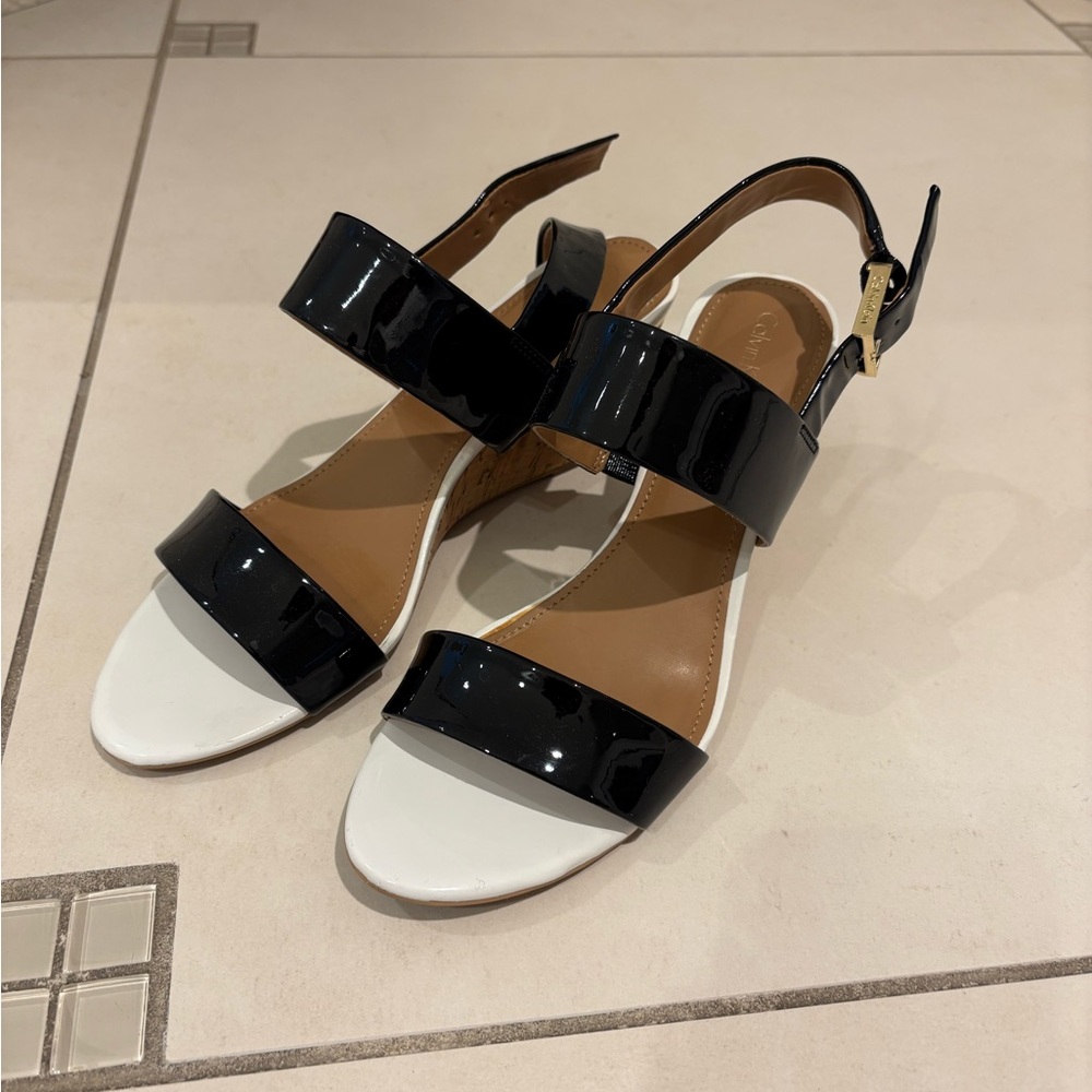 Calvin Klein Black and White Wedge Sandals